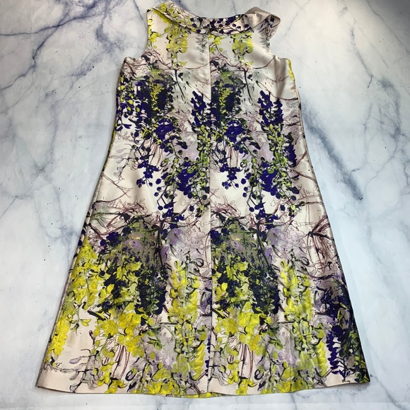 Taylor Silk Grey Green Purple Rolled Collar Dress - Picture 3 of 8